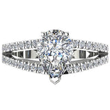 Pear Diamond Split Shank Engagement Ring with Side Stones 18K White Gold - Thenetjeweler
