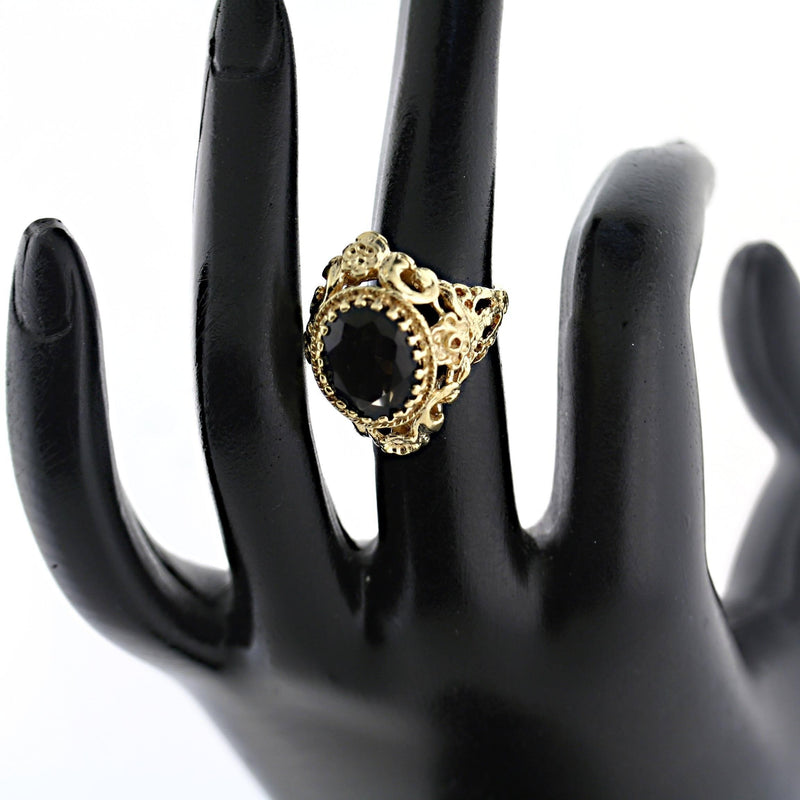 Smoky Topaz Ring 14K Yellow Gold Vintage Inspired - Thenetjeweler