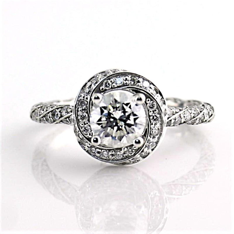 Round Diamond Twisted Halo 18K White Gold Engagement Ring - Thenetjeweler