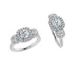 3 Stone Diamond Halo Engagement Ring - Thenetjeweler