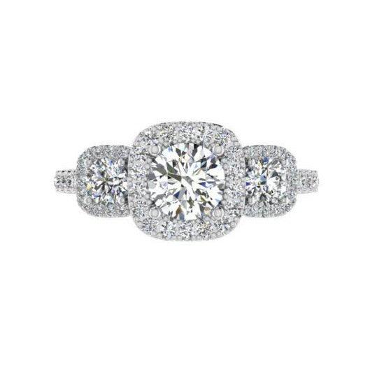 3 Stone Diamond Halo Engagement Ring - Thenetjeweler