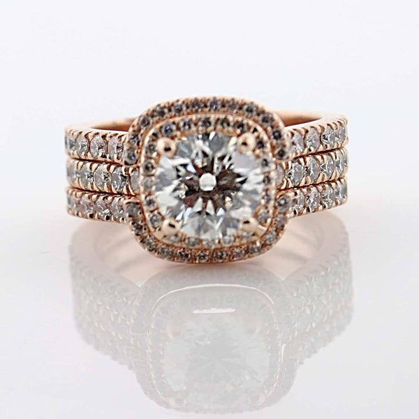 Round Diamond Cushion Halo Ring Pink Gold - Thenetjeweler