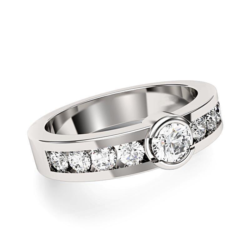 Round Center Bezel Channel Set Diamonds Band - Thenetjeweler
