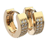 Double Row Pave Huggie Earrings 14K Gold - Thenetjeweler