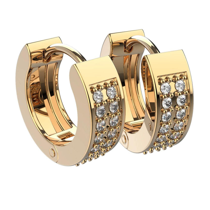 Double Row Pave Huggie Earrings 14K Gold - Thenetjeweler