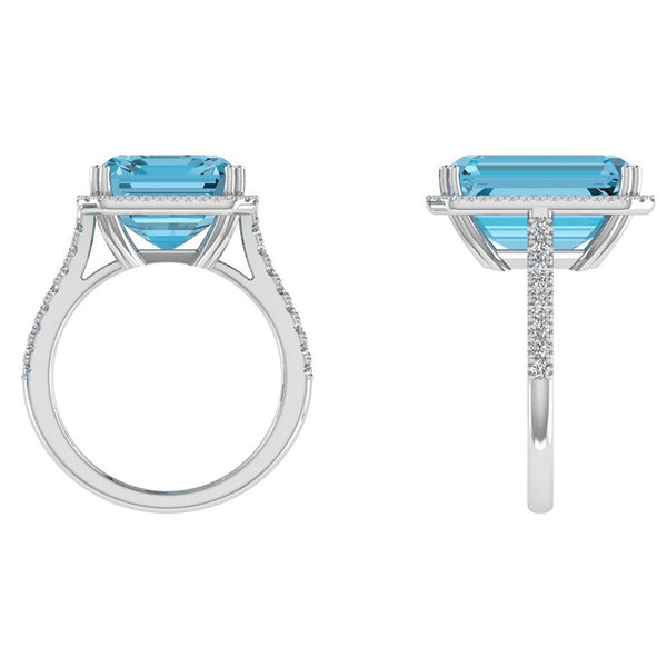 Emerald-Cut Blue Topaz Halo Ring - Thenetjeweler